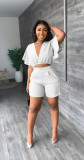 Ruffled Cropped V-Neck Top Casual Shorts Summer Two-Piece Set