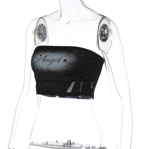 Letter hot diamond mesh stitching wrap chest