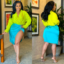 Women's Fashion Sexy Long Sleeve Colorblock Two Piece Suit
