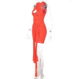 solid color halterneck streamer dress