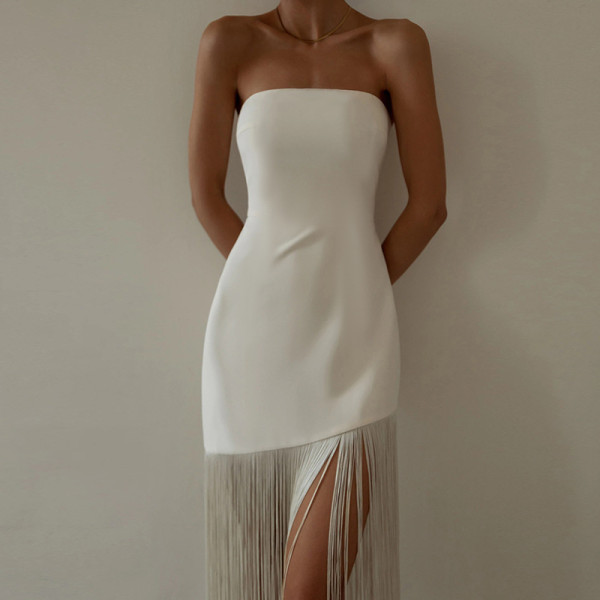fringed sexy tube top slit dress