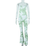 Sling digital printing hollow jumpsuit