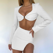 Long Sleeve Cutout T-Shirt Irregular Skirt Two Piece Fashion Set
