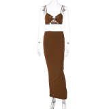 Fashionable and sexy solid color suspenders navel-length slim dress suit