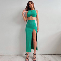 vest slim slit long skirt suit