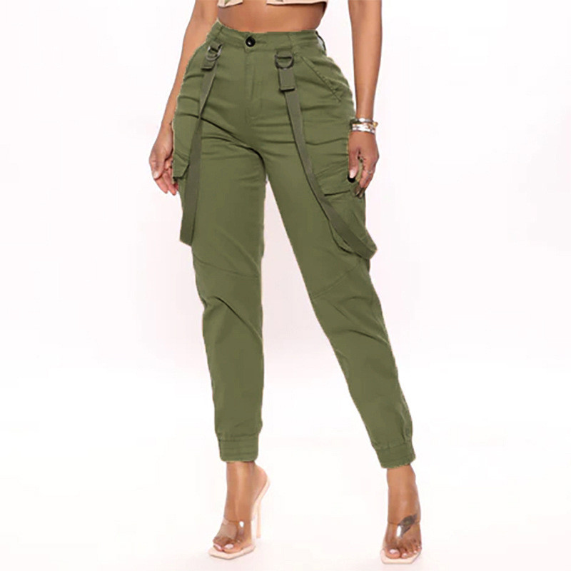 Casual Side Pocket Button Ribbon Pencil Trousers