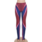 Digital Printing Contrast Color High Waist Tight Hip Lift Sports Fitness Casual Pants