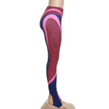 Digital Printing Contrast Color High Waist Tight Hip Lift Sports Fitness Casual Pants