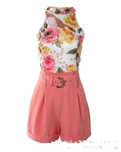 Women's Fashion New Contrast Color Print Suit