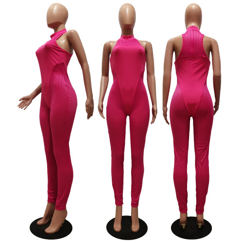 Solid Color Mesh Panel Sexy Perspective Slim Bodysuit