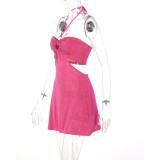 Cutout Panel Slash Neck Wrap-Breasted Tie Halter Dress