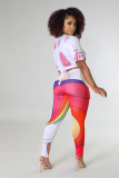Hip Hop Street Fringe Ties T-Shirt Print Pants Set