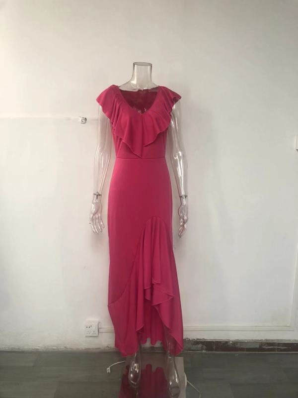 Temperament V-neck Ruffle Irregular Elegant Dress Dress
