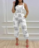 suspender open-back bow print high-waisted jumpsuit