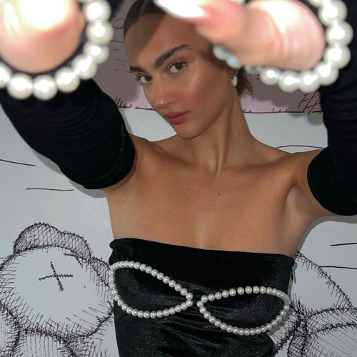 Personality Tube Top Pearl Collage Sweet and Spicy Sexy Short Sleeve Dress