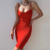 Temperament fashion solid color wrap chest slim fit hip suspender dress