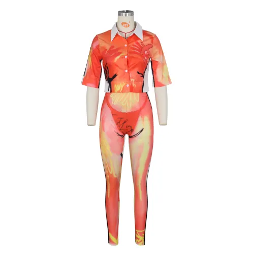 Printed temperament commuter sweet short-sleeved fashion two-piece suit