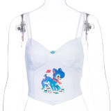 Pet print suspenders women's body fitting stitching crop top