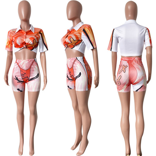 Fashion Casual Print Set Short Sleeve Shorts Two Piece Set