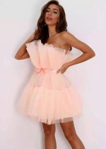 Tube top mesh temperament bow tutu dress