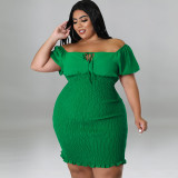 plus size women's one word neck package hip dress