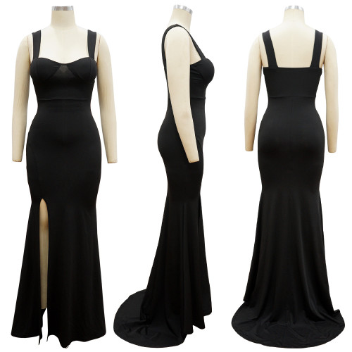 Tube top suspender long skirt European and beautiful women's dress with slit bag hip skirt