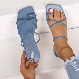 Ladies Sandals Square Toe Thin Strap Flat Slippers