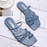 Ladies Sandals Square Toe Thin Strap Flat Slippers
