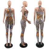 Nightclub fashion casual leopard print sexy jumpsuit