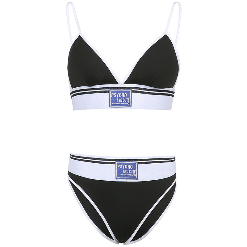 White Edge Contrast Stripe Letter Stamp Print Triangle Cup Sports Underwear Set