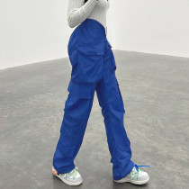 Solid Color Fashion Trend Overalls Pocket Irregular High Waist Loose Casual Trousers Solid Color Fashion Trend Overalls Pocket Irregular High Waist Loose Casual Trousers