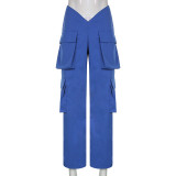 Solid Color Fashion Trend Overalls Pocket Irregular High Waist Loose Casual Trousers