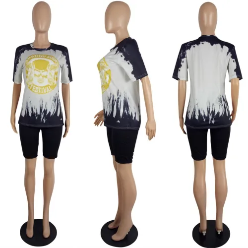Fashion Print Short Sleeve Suit Two Piece