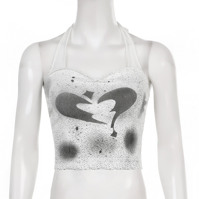 Sexy Skinny Fashion Smudged Heart Print Ribbed Tank Top