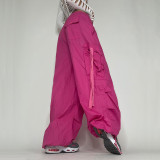 Solid Color Loose Slim Big Pocket Street Style Casual Streamer Cargo Pants