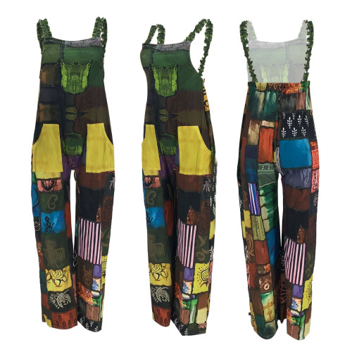 printed boho overalls