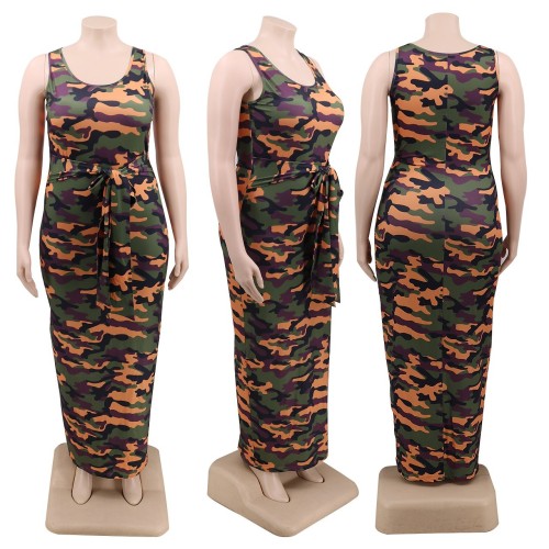 Sexy Sling Camo Long Dress Lace Up Plus Size Dress