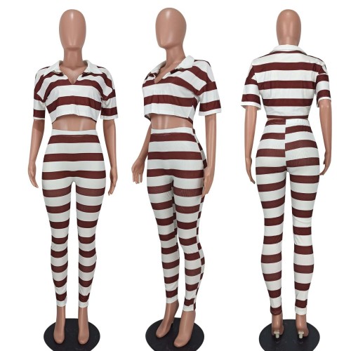 pit stripe print open waist two-piece