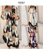 Midi Printed Plaid Lapel Dress