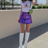 Solid Color Zipper High Waist Bag Hip Chain Casual Short Skirt