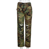 Camouflage Sexy Slim Fit Ripped Casual Pants