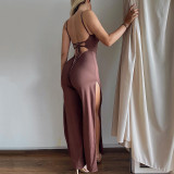 Suspender backless slit wide-leg pants sexy strappy low-cut jumpsuit