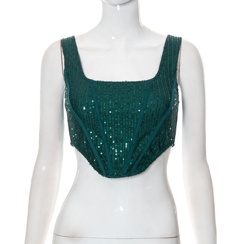 Trendy Green Glitter Sequin Tunic