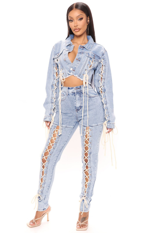 lace-up denim jacket