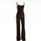 Suspender backless slit wide-leg pants sexy strappy low-cut jumpsuit
