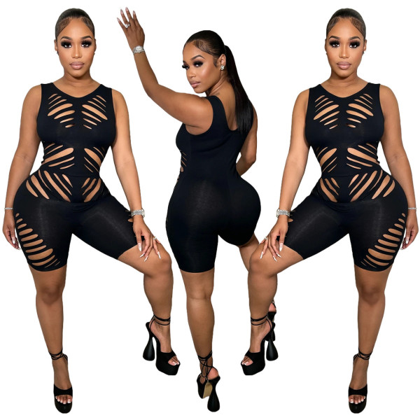Cutout Open Waist Sleeveless Tank Top Solid Color Jumpsuit