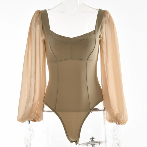 Square Collar Bottoming Shirt Fashion Sexy Backless Long Sleeve Jumpsuit
