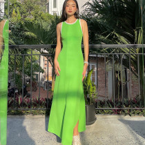 Back Hollow Vest Swing Skirt Slit Dress