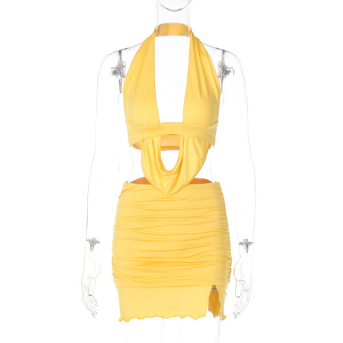 Deep V-neck sexy halterneck backless skirt two-piece suit