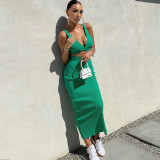 Fashion V-Neck Crop Top Slim Fit Slit Skirt Set